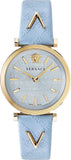 Versace V-Twist Blue Dial Blue Leather Strap Watch for Women - VELS00319