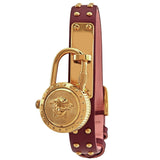 Versace Medusa Lock Icon Gold Dial Red Leather Strap Watch for Women - VEDW00319