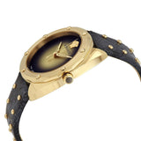 Versace Shadov Quartz Gold Dial Black Leather Strap Watch for Women - VEBM00318