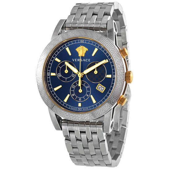Versace Sport Tech Chronograph Blue Dial Silver Steel Strap Watch