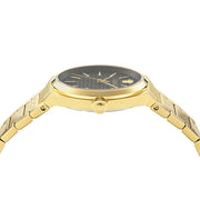 Versace V-Auria Quartz Black Dial Gold Steel Strap Watch for Men - VE0F00525