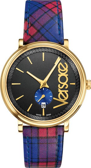 Versace V-Circle The Clans Edition Black Dial Red & Blue Leather Strap Watch for Women - VEBQ00218