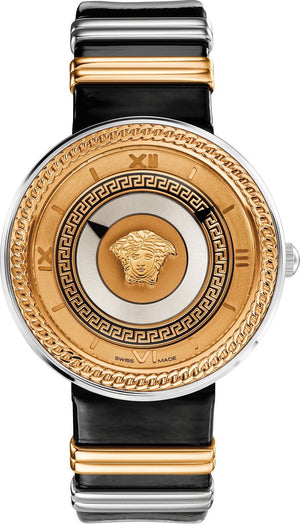VERSACE V-l Icon VQL020015腕時計 Versace V Metal Icon Black Dial Black Leather Strap Watch For Men