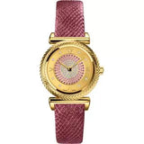 Versace V-Motif Vintage Logo Diamonds Gold Dial Pink Leather Strap Watch for Women - VERE01118