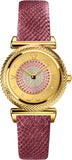 Versace V-Motif Vintage Logo Diamonds Gold Dial Pink Leather Strap Watch for Women - VERE01118