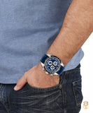 Versace V-Ray Chronograph Quartz Blue Dial Blue Leather Strap Watch for Men - VE2I00721