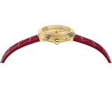 Versace Virtus Mini Quartz Gold Dial Red Leather Strap Watch For Women - VET300521