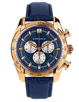 Versace V-Ray Blue Chronograph Blue Dial Blue Leather Strap Watch for Men - VDB030014