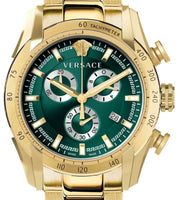 Versace V-Ray Chronograph Green Dial Gold Steel Strap Watch For Men - VE2I00621