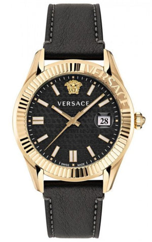 Versace Greca Time Quartz Black Dial Brown Leather Strap Watch For Men - VE3K00222