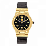 Versace Greca Moonphase Analog Black Dial Black Leather Strap Watch For Men - VE7G00123