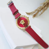 Versace Palazzo Empire Greca Red Dial Red Leather Strap Watch for Women - VEDV00319