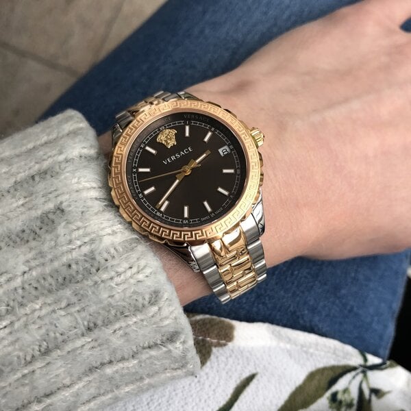 Versace Hellenyium Brown Dial Two Tone Steel Strap Watch for Women