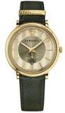 Versace V-Circle Manifesto Gold Dial Black Leather Strap Watch for Men - VBQ030017