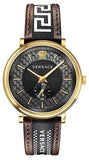 Versace V-Circle Quartz Black Dial Brown Leather Strap Watch for Men - VEBQ01619