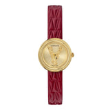 Versace Virtus Mini Quartz Gold Dial Red Leather Strap Watch For Women - VET300521