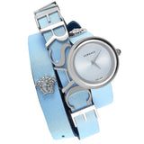 Versace V Flare Silver Dial Blue Leather Strap Watch for Women - VEBN00118