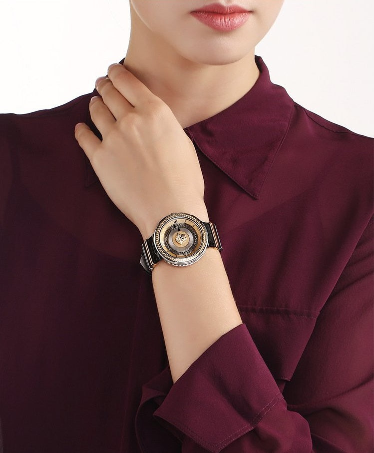 Versace V Metal Icon Gold Dial Black & Silver & Gold Strap  display picture 2