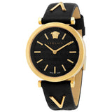 Versace V-Twist Black Dial Black Leather Strap Watch for Women - VELS00619