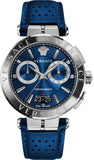 Versace Aion Chronograph Blue Dial Blue Leather Strap Watch for Men - VE1D01220