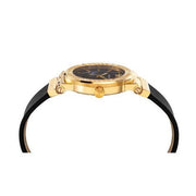 Versace Greca Black Dial Black Leather Strap Watch for Women - VEVH00320