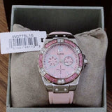 Guess Limelight Quartz Diamonds Pink Dial Pink Denim Strap Watch For Women - W0775l15