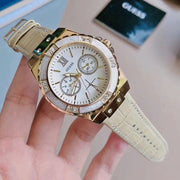 Guess Limelight Quartz Silver Dial Golden Leather Strap Watch For Women - W0775L2