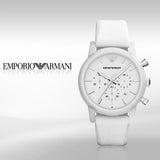 Emporio Armani Classic Chronograph White Dial White Rubber Strap Watch For Men - AR1054