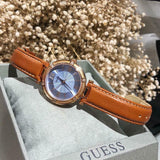 Guess Park Avenue Blue Dial Brown Leather Strap Watch for Women - W0838L2