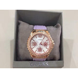 Guess Starlight Diamonds White Dial Purple Rubber Strap Watch for Women - W0846L6