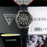 Guess Indovina Quartz Black Dial Black Leather Strap Watch For Men - W0040G9