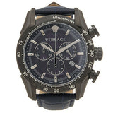 Versace V-Ray Chronograph Quartz Blue Dial Black Leather Strap Watch For Men - VEDB00418