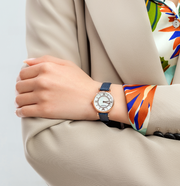Emporio Armani Gianni T-Bar Analog Mother of Pearl Dial Blue Leather Strap Watch For Women - AR11468