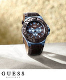 Guess Force Quartz Brown Dial Brown Leather Strap Watch For Men - W0674G5