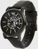 Emporio Armani Meccanico Automatic Skeleton Dial Black Leather Strap Watch For Men - AR60008