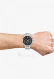 Guess Horizon Chronograph Quartz Black Dial Silver Steel Strap Watch For Men - W0379G1