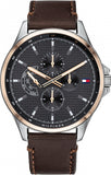 Tommy Hilfiger Shawn Multi Function Quartz Grey Dial Brown Leather Strap Watch for Men - 1791615