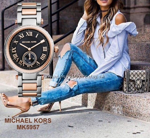 Michael Kors Skylar Black Dial Two Tone Steel Strap Watch for Women - MK5957