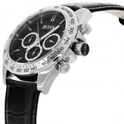 Hugo Boss Ikon Chronograph Black Dial Black Leather Strap Watch for Men - 1513178