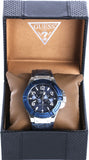 Guess Rigor Multifunction Chronograph Blue Dial Blue Leather Strap Watch For Men - W0040G7