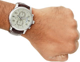 Guess Exec Chronograph White Dial Brown Leather Strap Watch For Men - W0076G2