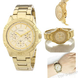 Guess Mini Phantom Diamonds Gold Dial Gold Steel Strap Watch for Women - W0235L5