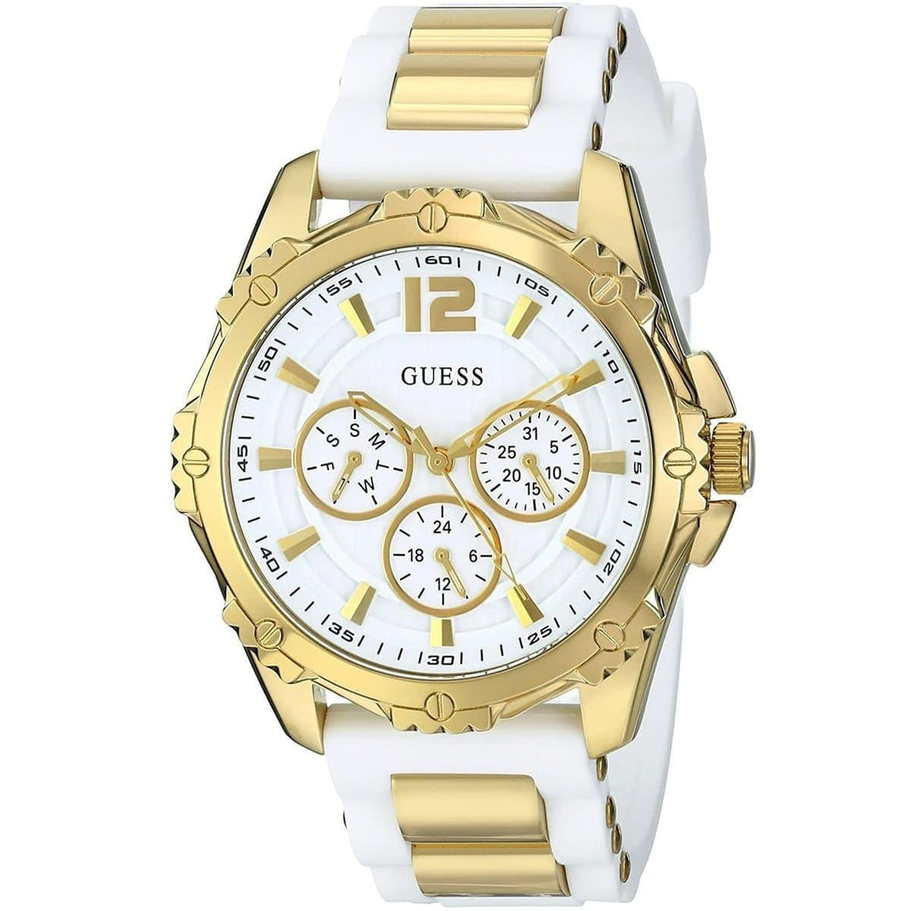 Guess Intrepid White Dial Two Tone Silicone Strap Watch For Women