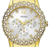 Guess Dazzler Diamonds Silver Dial Gold Steel Strap Watch for Women - W0335L2