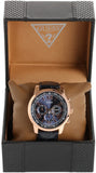 Guess Horizon Chronograph Blue Dial Blue Leather Strap Watch For Men - W0380G5