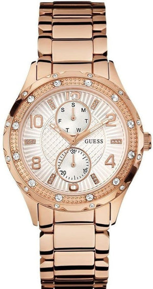 Guess Siren Diamonds White Dial Rose Gold Steel Strap Watch for Women - W0442L3