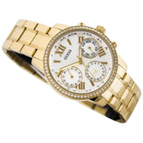 Guess Mini Sunrise Diamonds Silver Dial Gold Steel Strap Watch for Women - W0623L3
