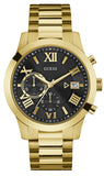 Guess Atlas Chronograph Black Dial Gold Steel Strap Watch for Men - W0668G8