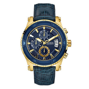 Guess Pinnacle Chronograph Quartz Blue Dial Blue Leather Strap Watch For Men - W0673G2