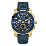 Guess Pinnacle Chronograph Quartz Blue Dial Blue Leather Strap Watch For Men - W0673G2